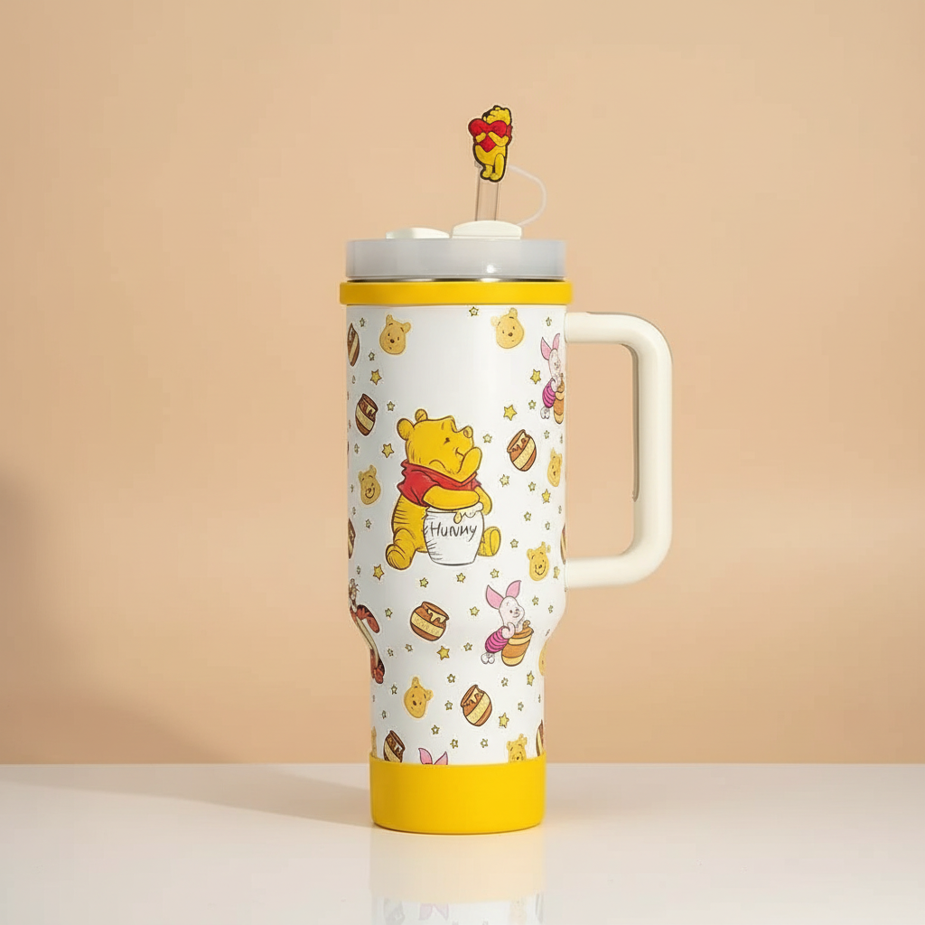 Cartoon Print 40oz Handle Tumbler With Braided Strap