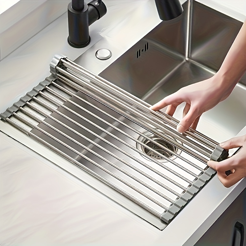 1pc of a Premium Roll-Up Dish Drying Rack Made of Stainless Steel