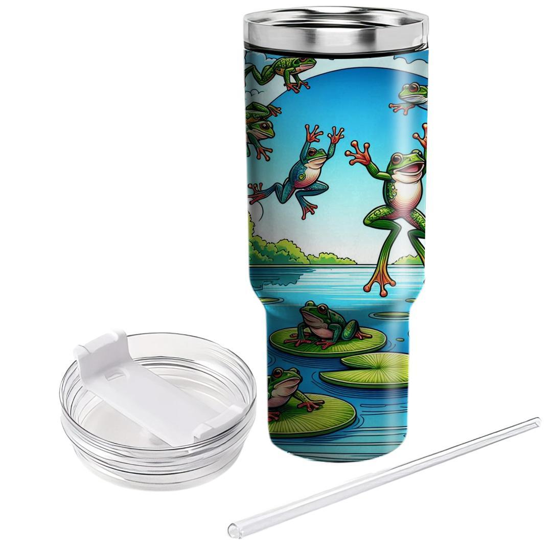 Whimsical Frogs And Lily Pads  Travel Tumblers
