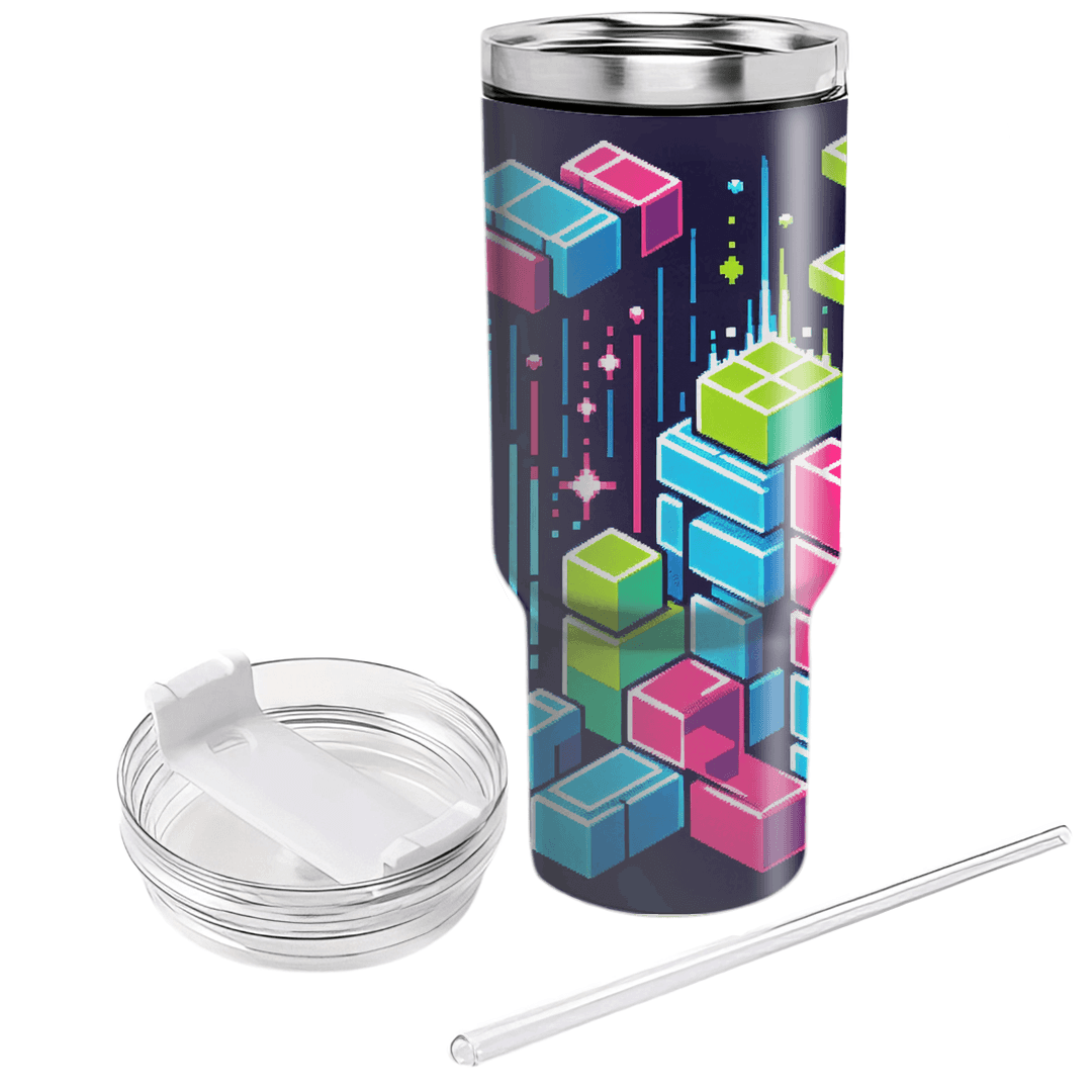 Retro Neon Tetris Personalized Tumblers