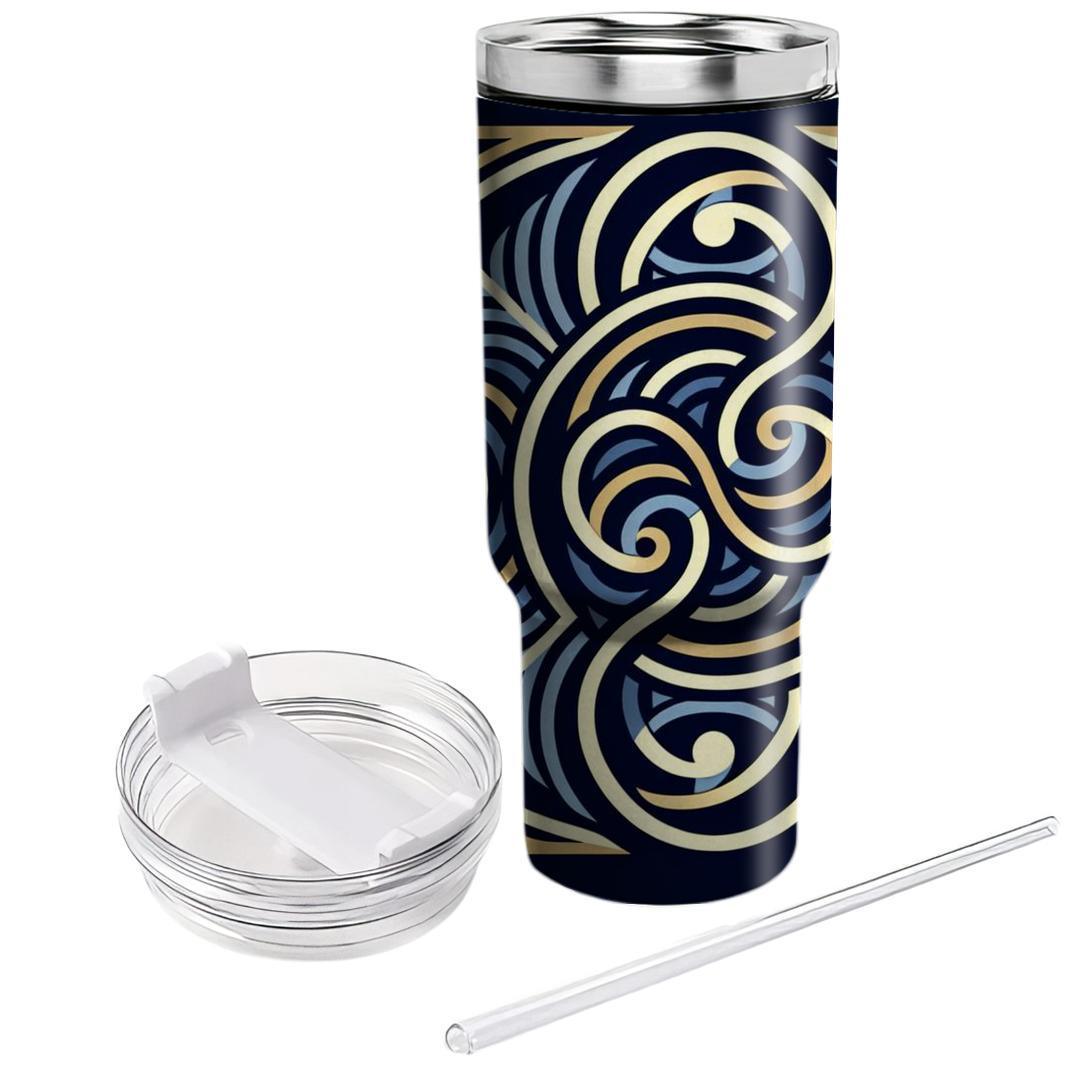 Geometric Spiral Wave  Tumblers With Lids