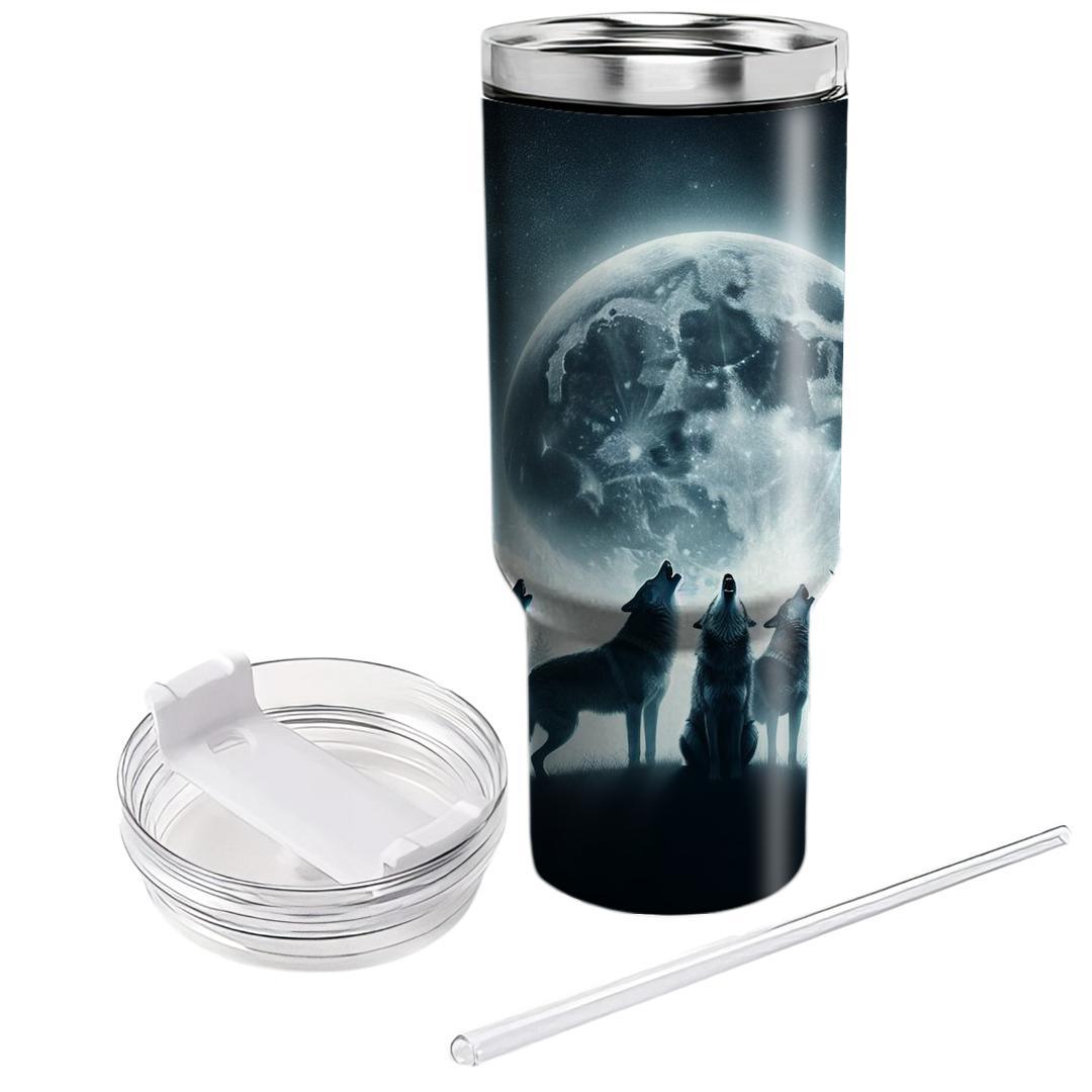 Mystical Wolf Moonlit  Travel Tumblers