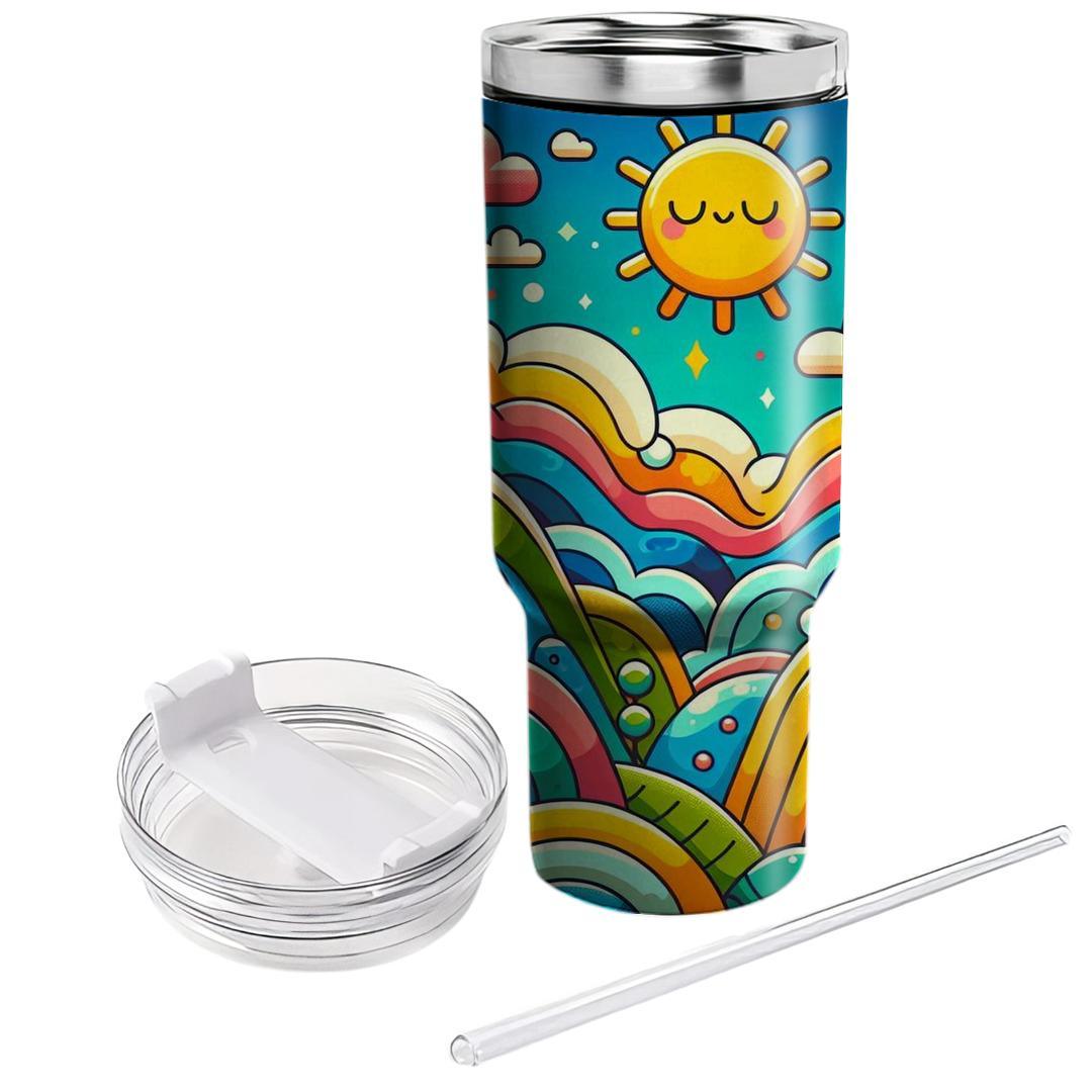 Retro Cartoon Landscape  Tumbler Cups