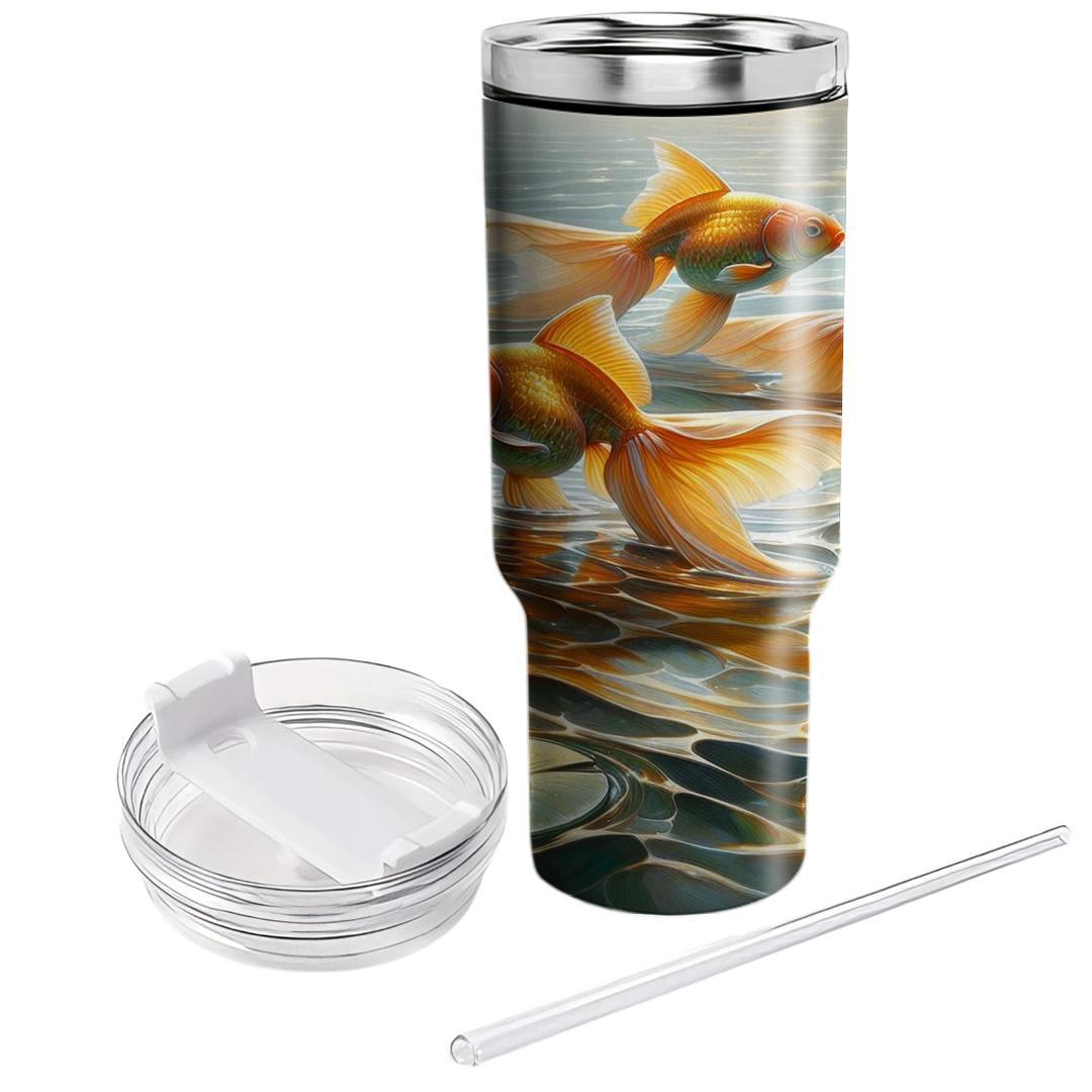 Glimmering Goldfish Pond  Tumblers With Lids