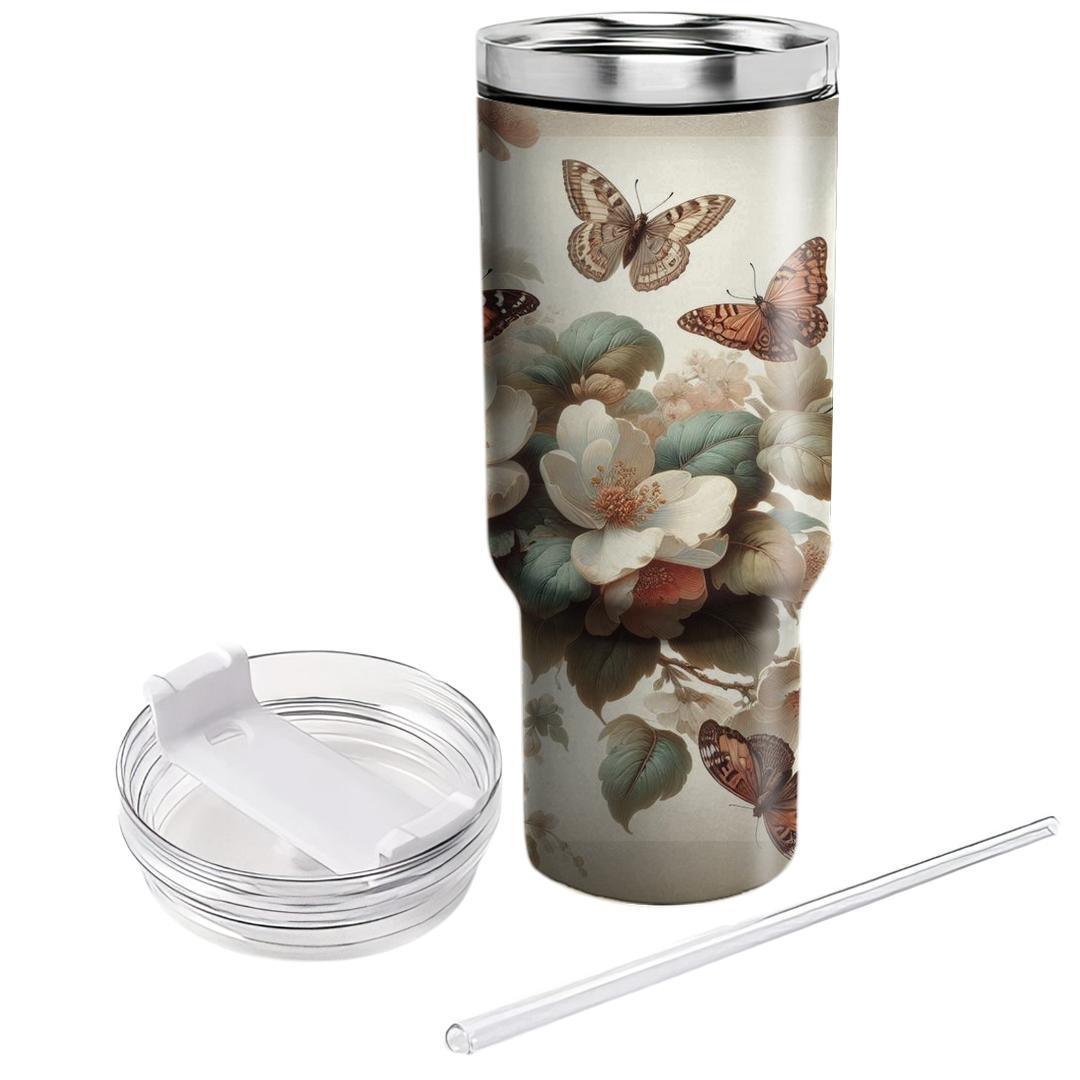 Vintage Butterfly Bloom  Tumblers With Lids