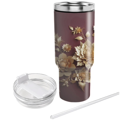 Golden Floral Elegance  Tumblers With Lids