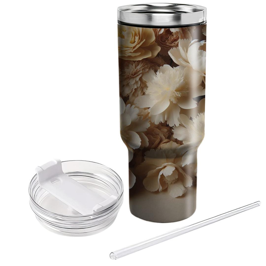 Ivory Peony Elegance  Unique Tumblers
