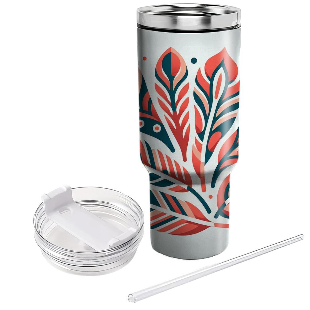 Stylized Feathers In Coral  Tumblers For Gifts