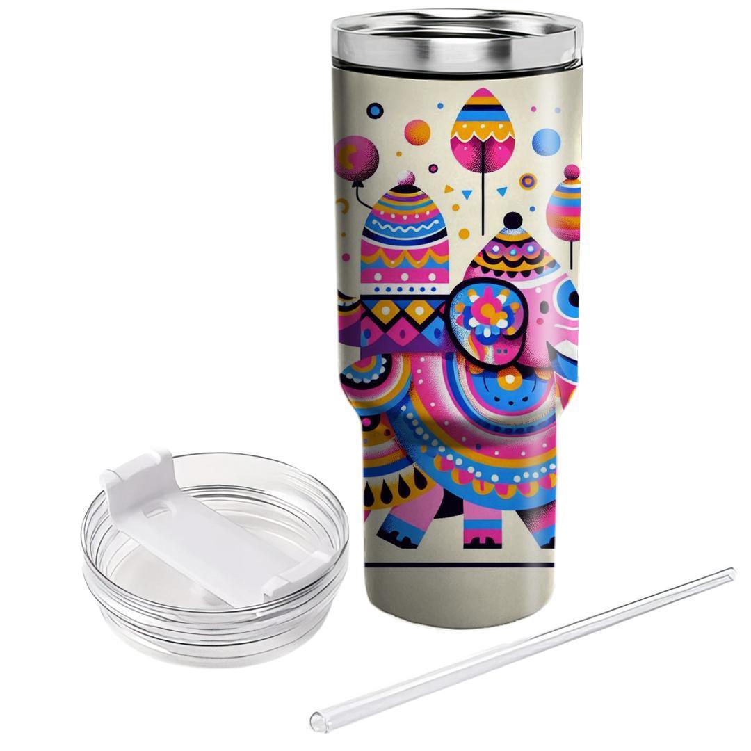 Funky Elephant Parade  Tumblers With Lids