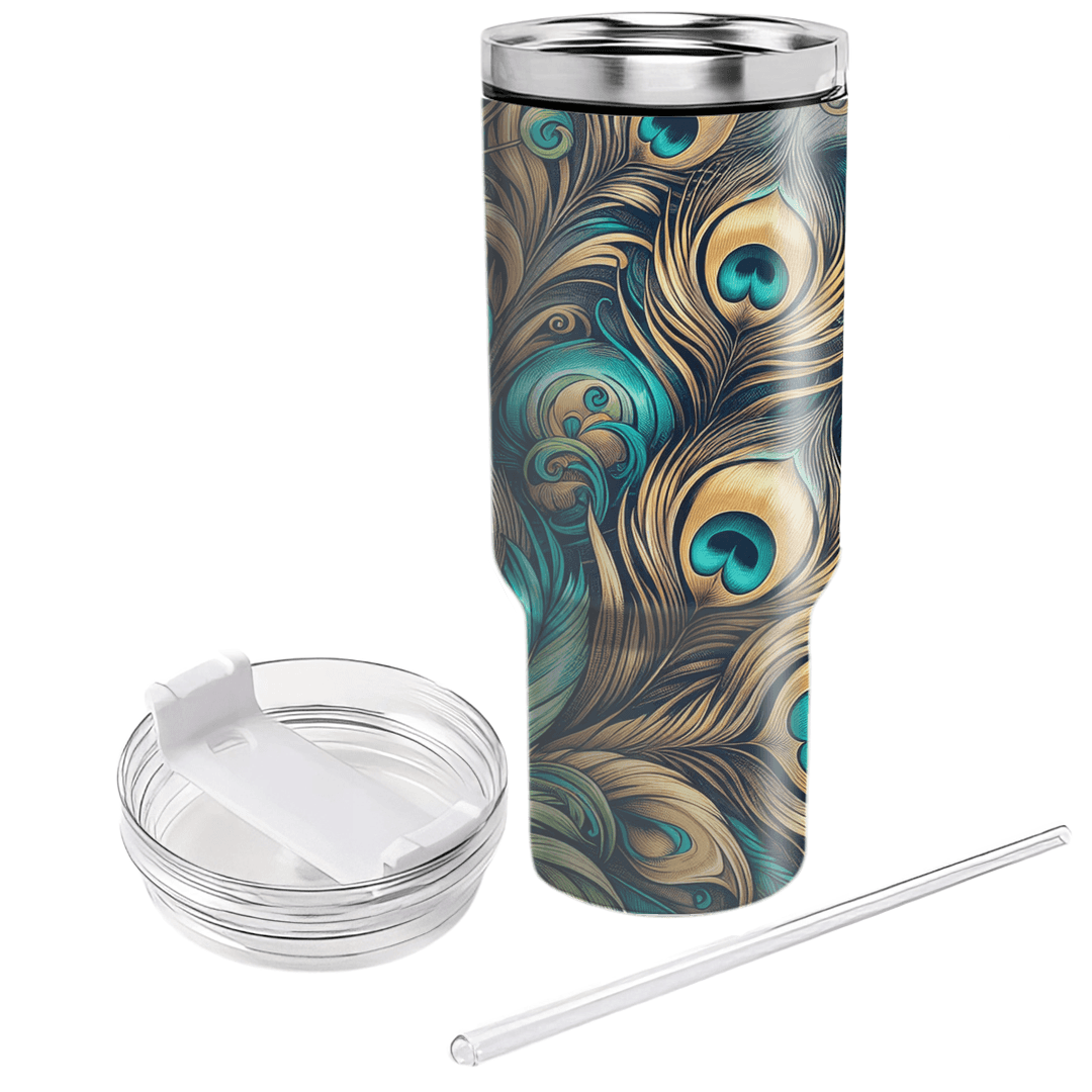Elegant Peacock Feather  Tumblers With Lids