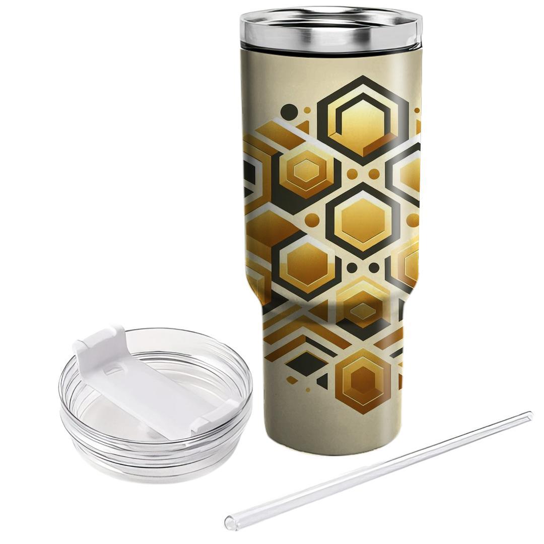 Abstract Hexagons In Golden  Tumblers For Gifts