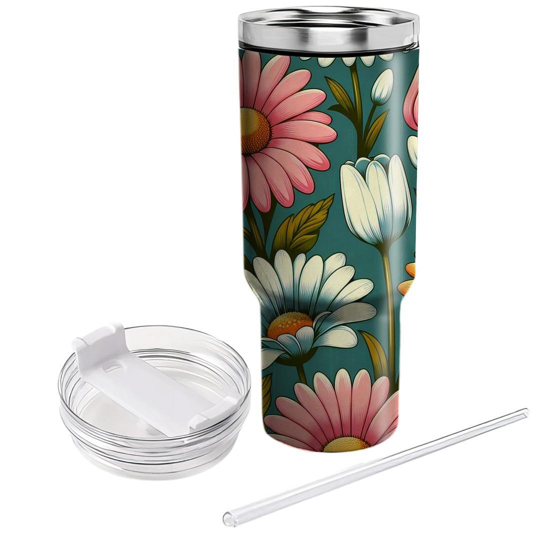 Colorful Retro Flowers  Travel Tumblers