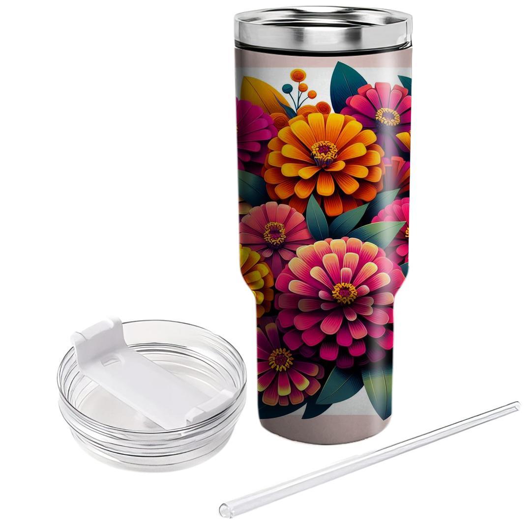 Vibrant Zinnia Burst  Unique Tumblers