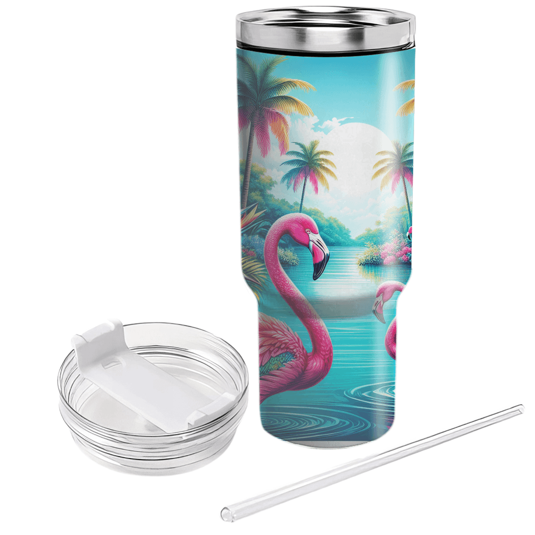 Radiant Flamingo Oasis  Tumblers With Lids