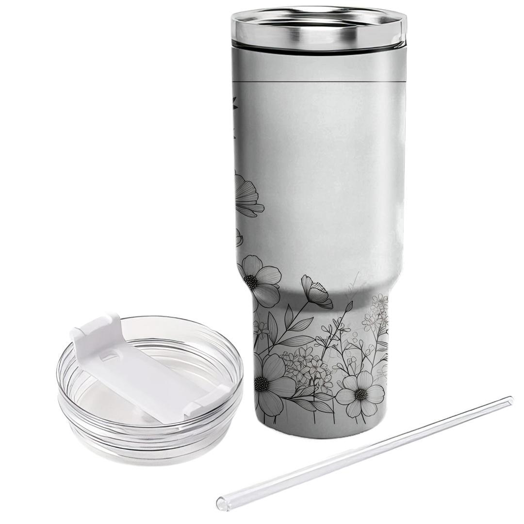 Minimalist Monochrome Blossom  Unique Tumblers