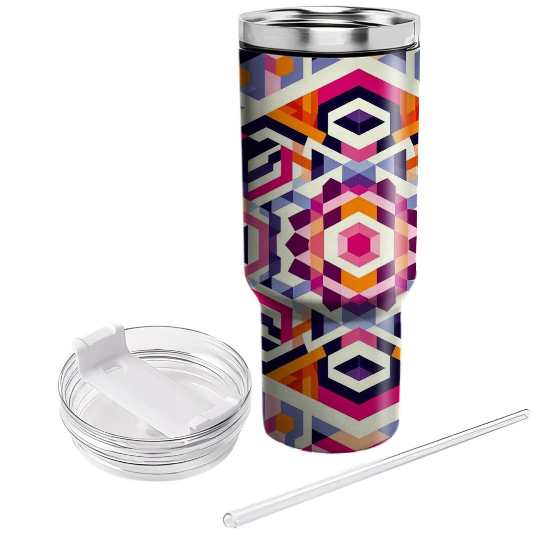 Vivid Kaleidoscope Geometry  Travel Tumblers