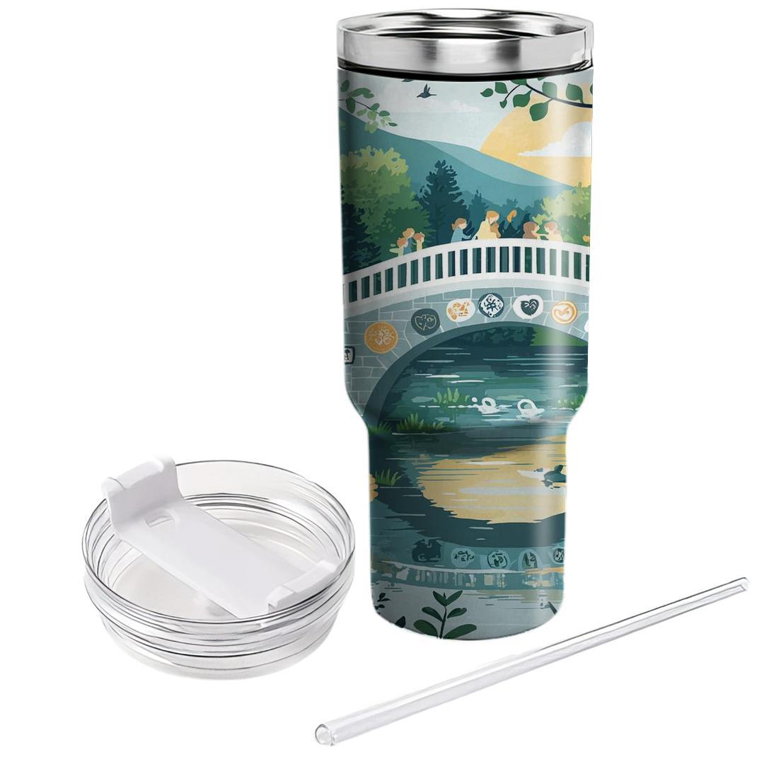 The Bridge Of Memories: Connecting Hearts With Love Tumblers With Lids