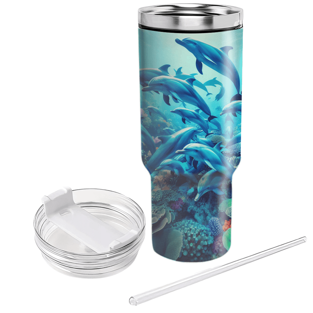 Playful Dolphins Ocean  Tumbler Cups