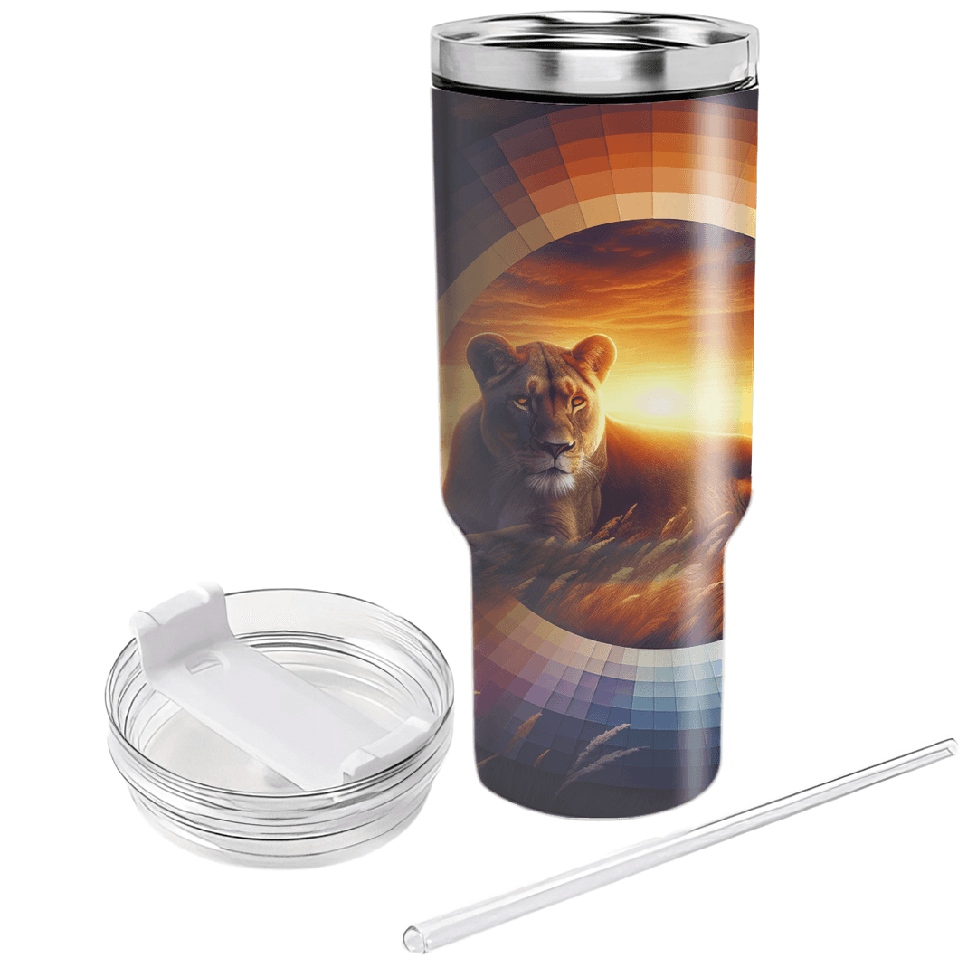 Fierce Lioness Sunset  Personalized Tumblers