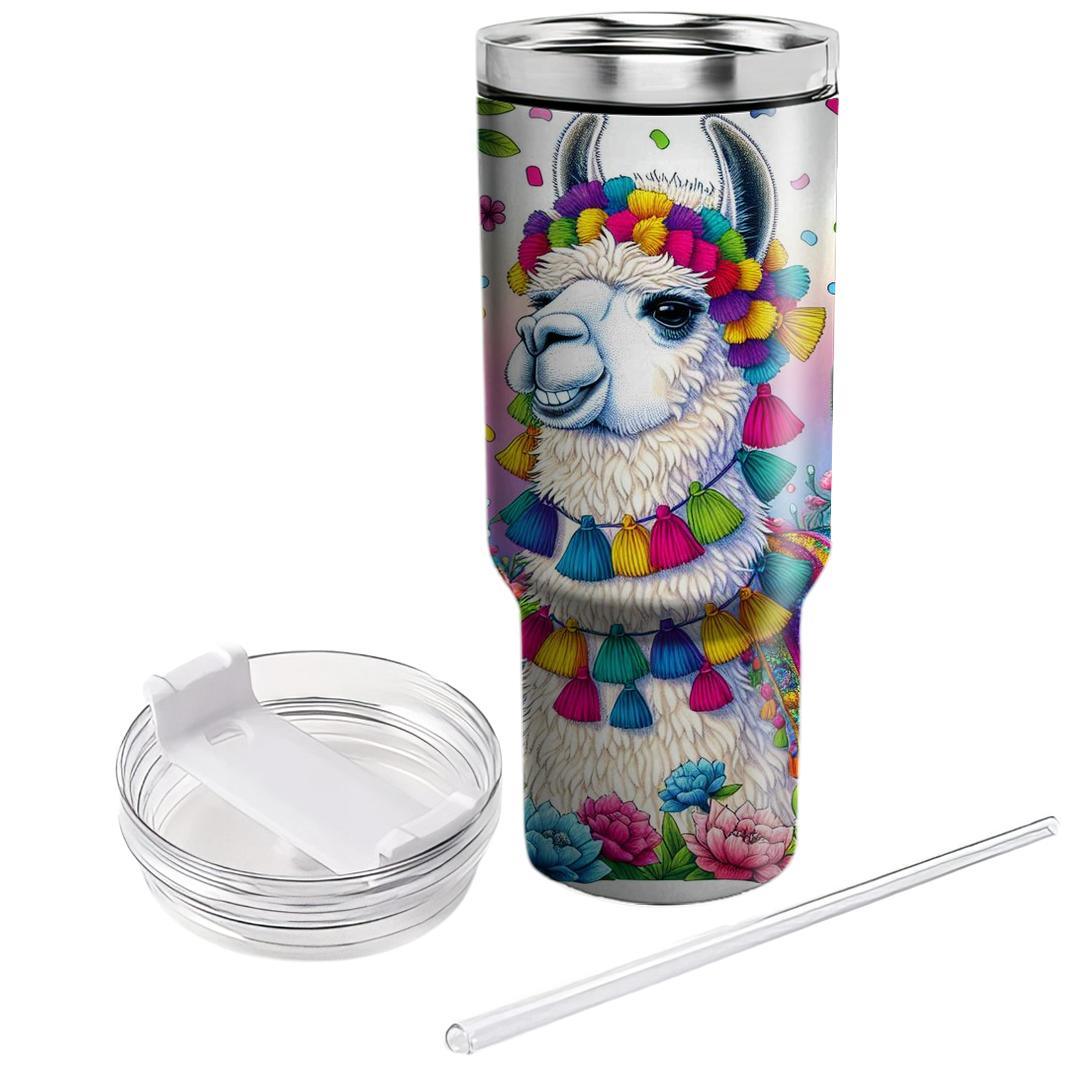 Rainbow Llama Fiesta  Personalized Tumblers