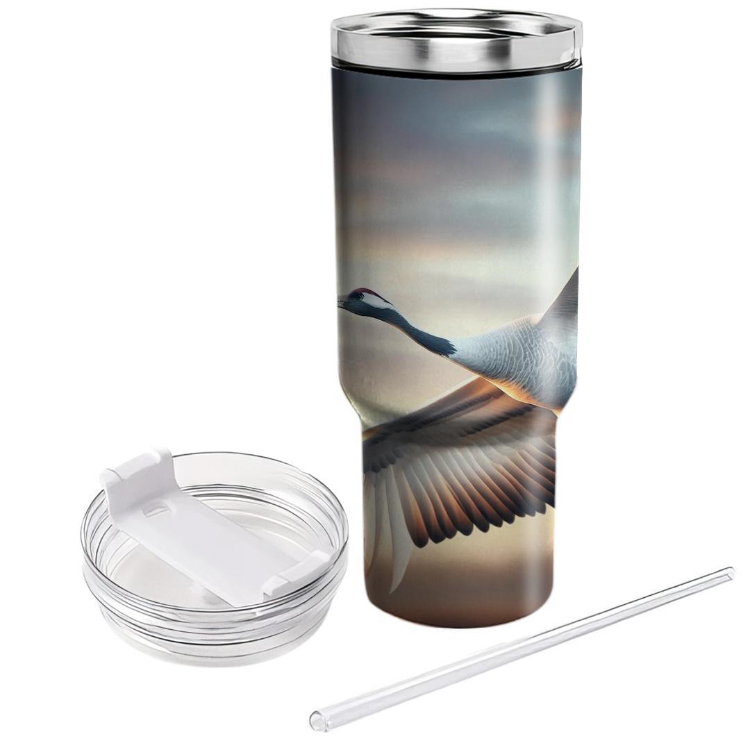 Elegant Crane In Flight  Travel Tumblers