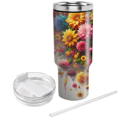 Vibrant Floral Cascade  Travel Tumblers