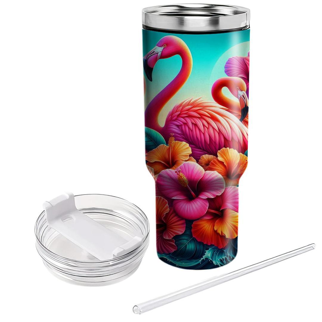 Fiery Flamingo Hibiscus  Insulated Tumblers