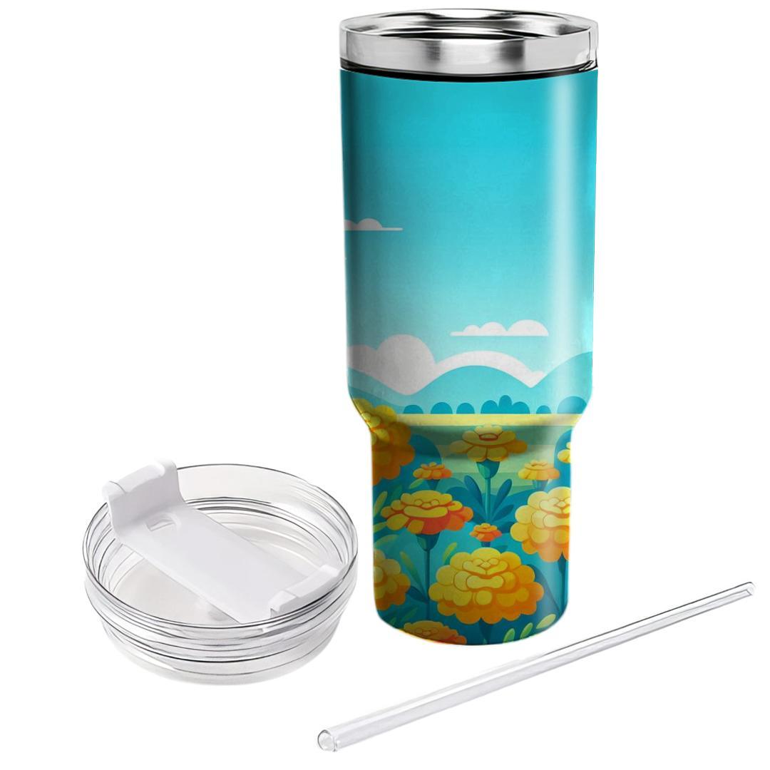Sunny Marigold Meadow  Insulated Tumblers