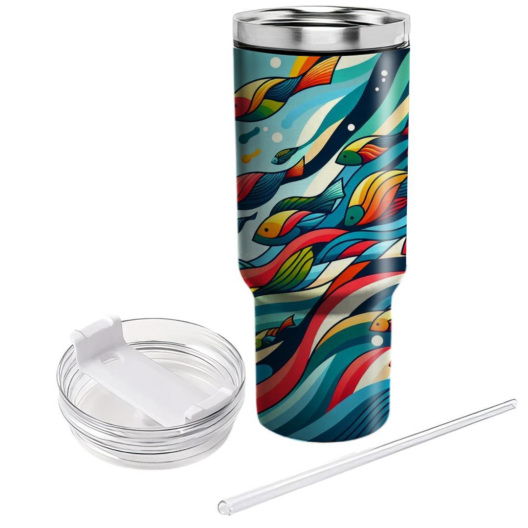 Abstract Fish Frenzy  Tumblers With Lids