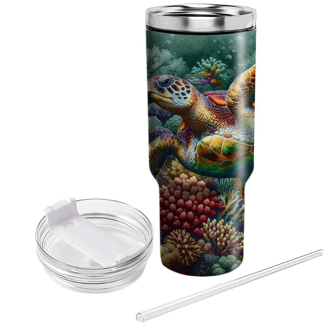 Vivid Sea Turtle Reef  Tumblers With Lids