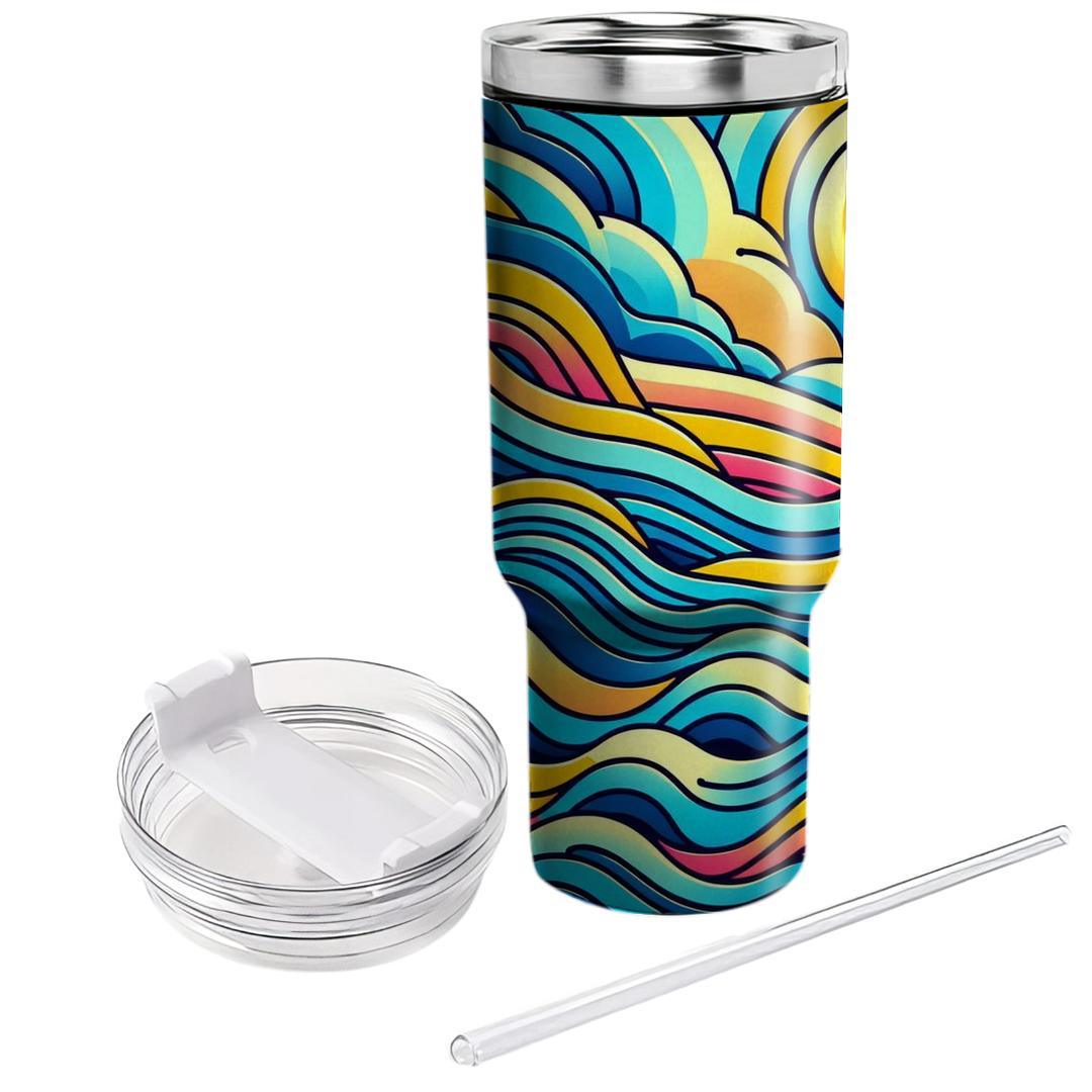 Vibrant Striped Wave  Travel Tumblers
