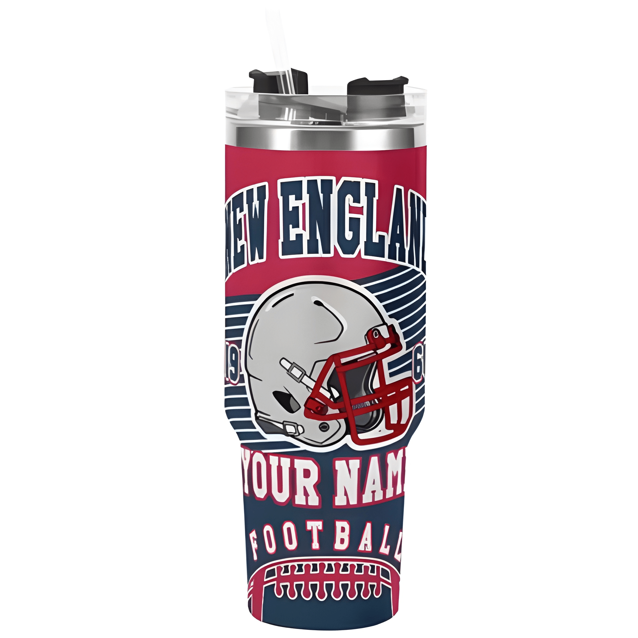 Custom New England Stainless Steel Cup with Name Straw And  Handle