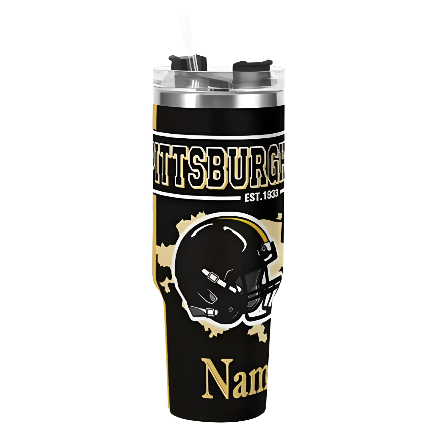 Custom Pittsburgh Football 40oz Insulated Cup with Name & Straw