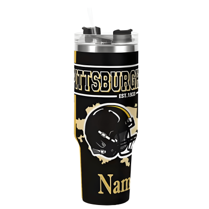 Custom Pittsburgh Football 40oz Insulated Cup with Name & Straw