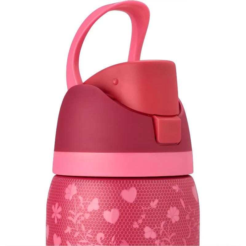 32 Oz Insulated Stainless Steel Floral Water Bottle With Straw Lid