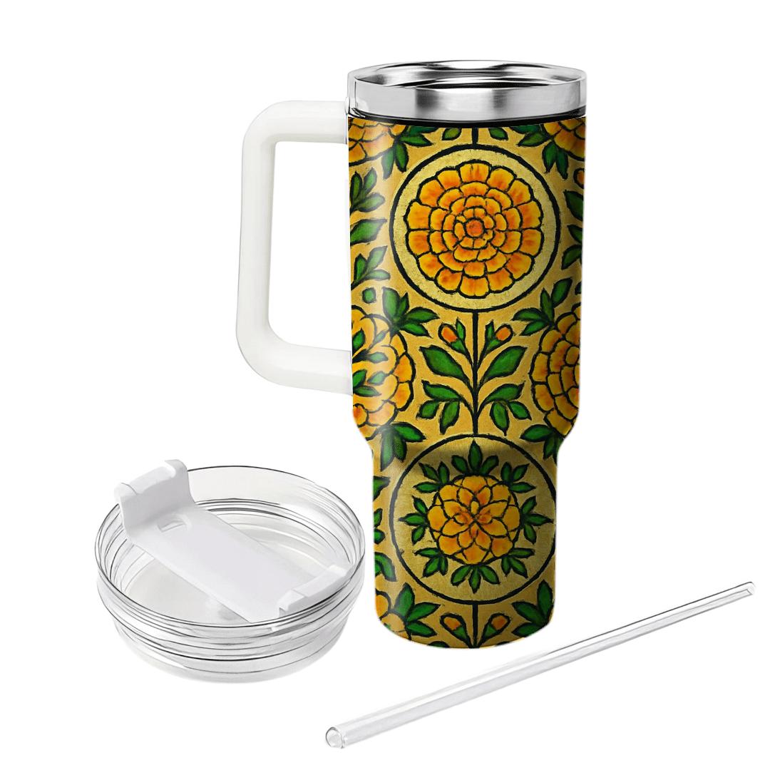 Golden Marigold Mosaic travel tumblers