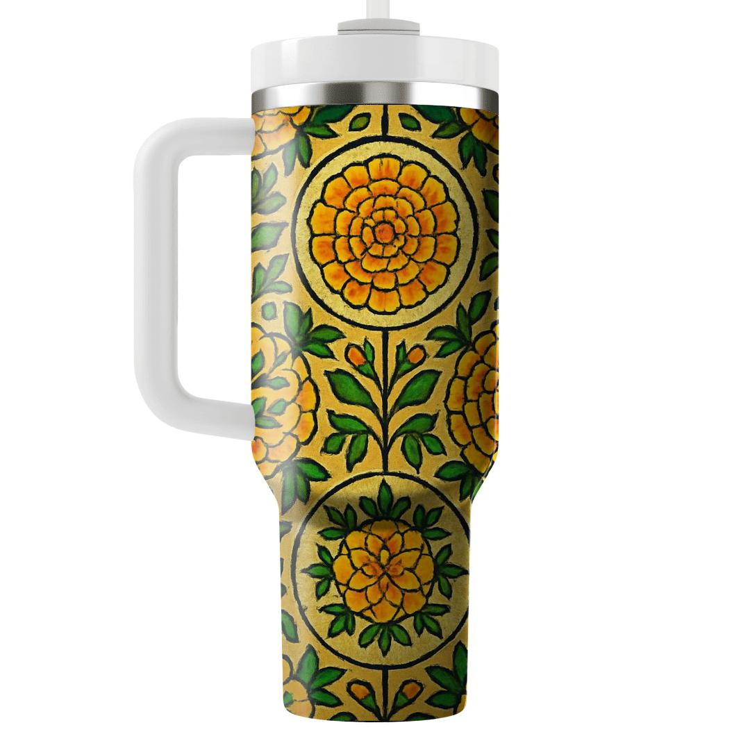 Golden Marigold Mosaic travel tumblers