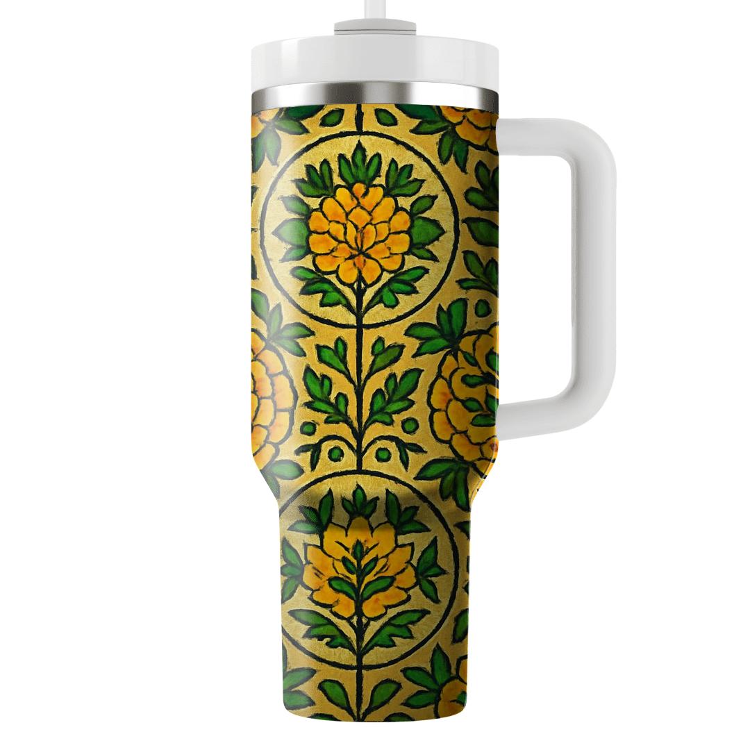 Golden Marigold Mosaic travel tumblers
