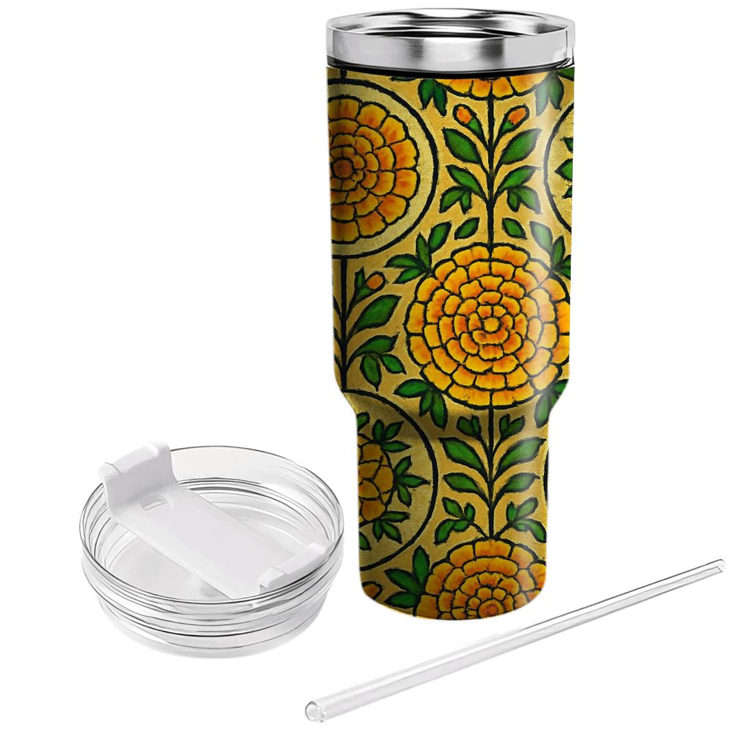 Golden Marigold Mosaic travel tumblers