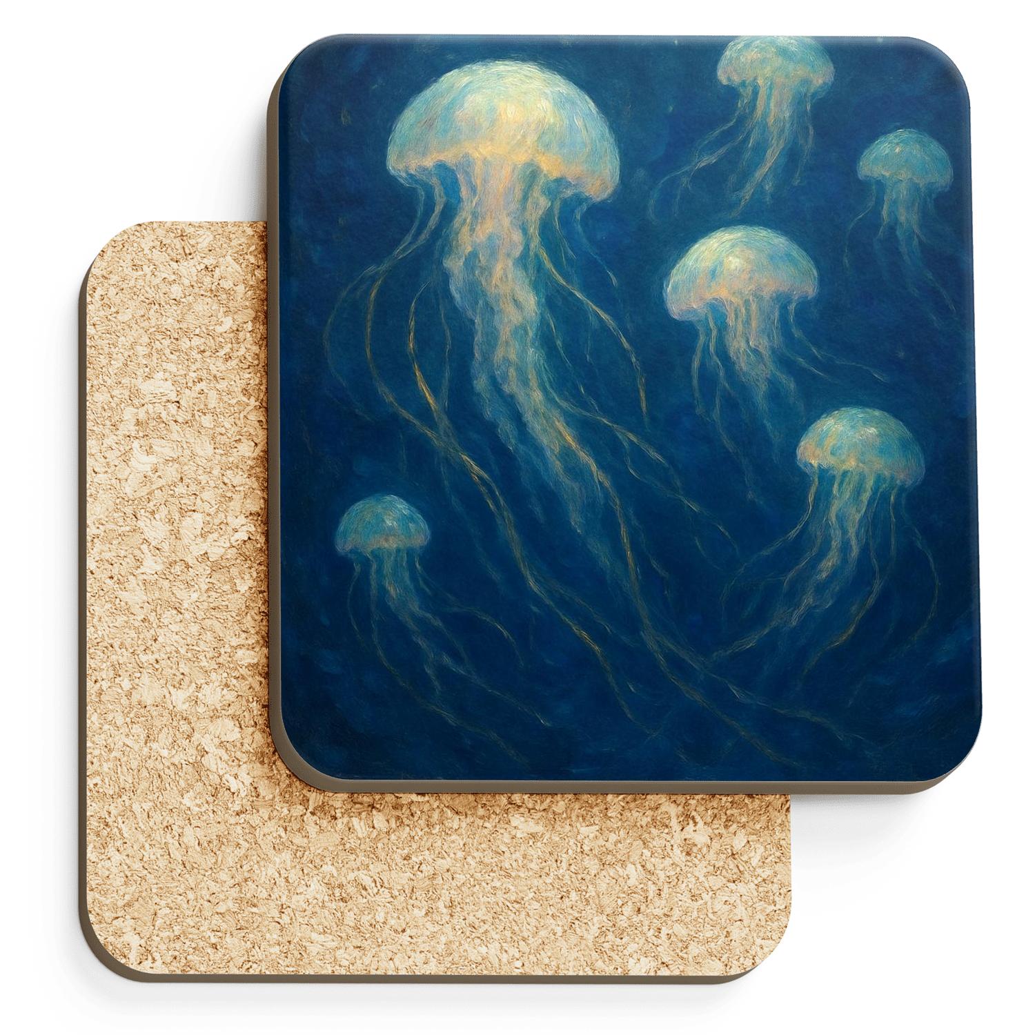 Celestial Jellyfish Ballet wooden table coasters