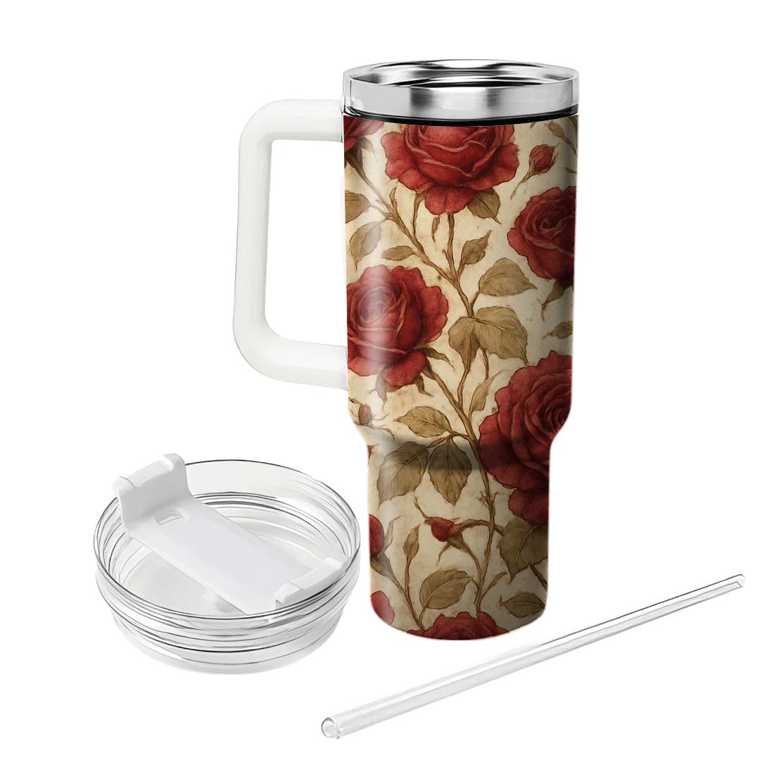 Crimson Vintage Roses custom tumblers