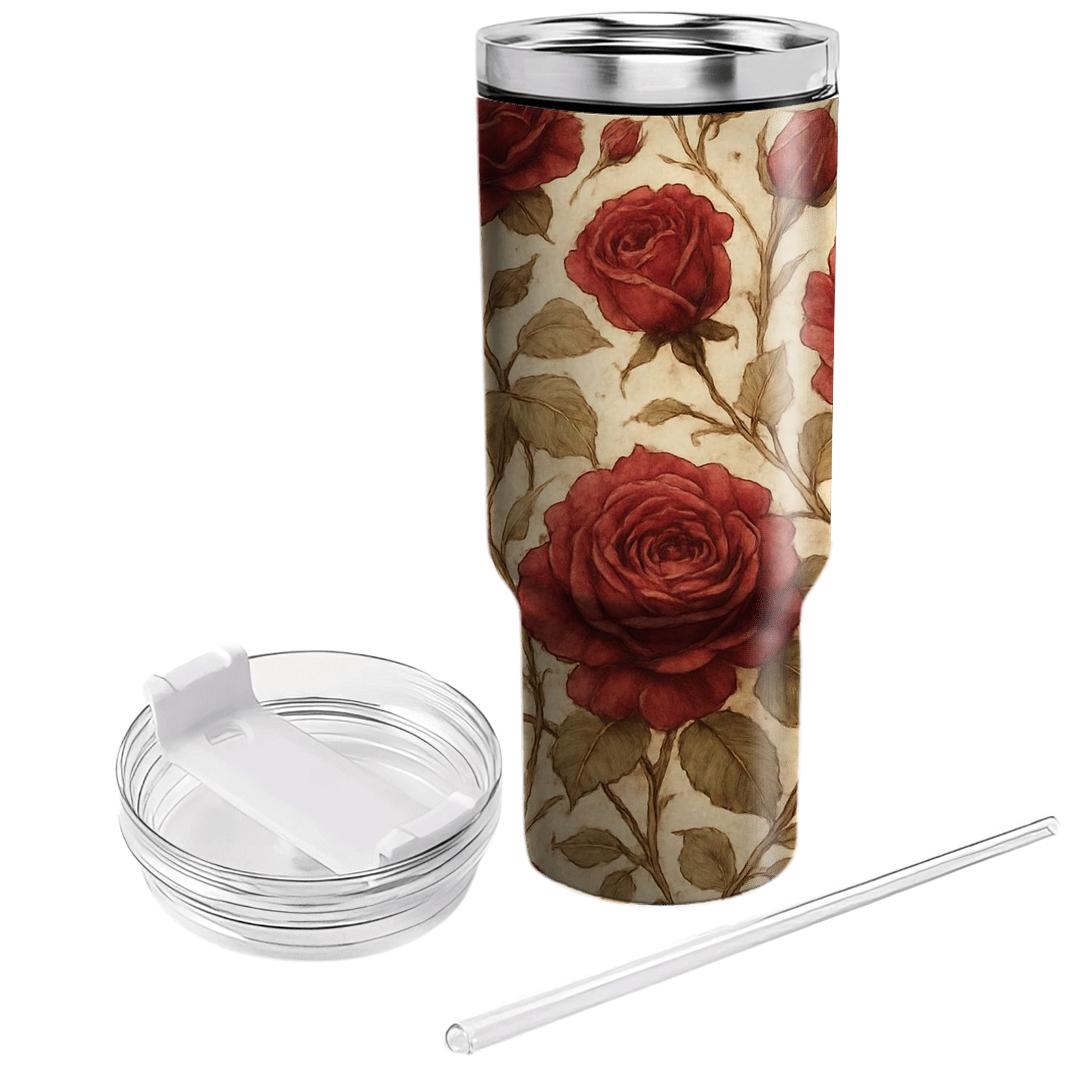 Crimson Vintage Roses custom tumblers