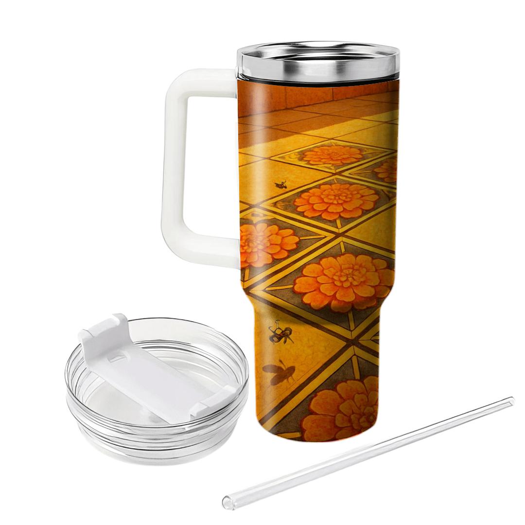 Solar Flare Marigold Mosaic insulated tumblers
