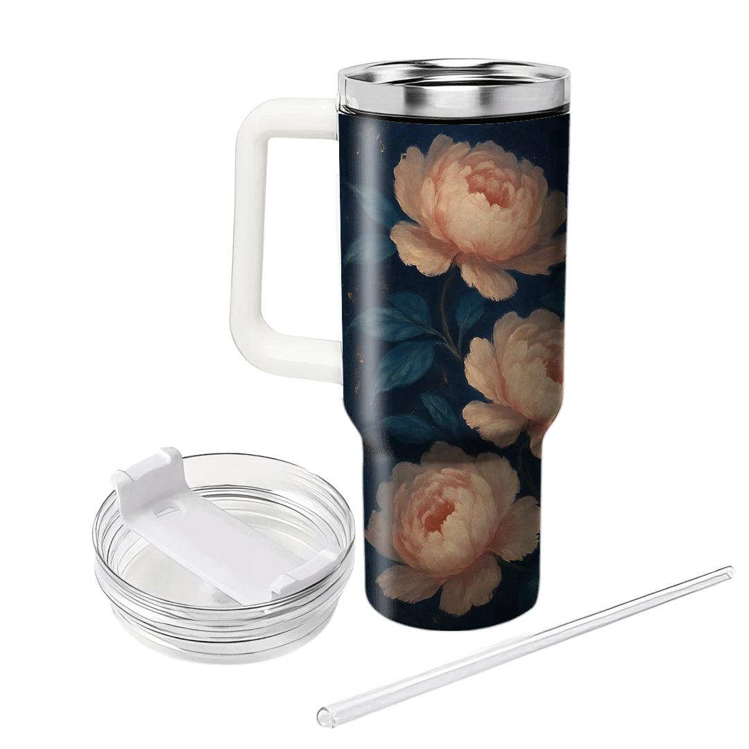 Midnight Peony Cascade personalized tumblers