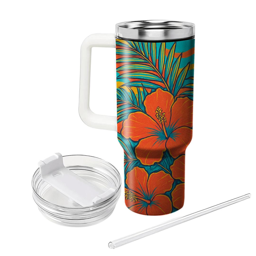 Coral Hibiscus Wave tumblers with lids