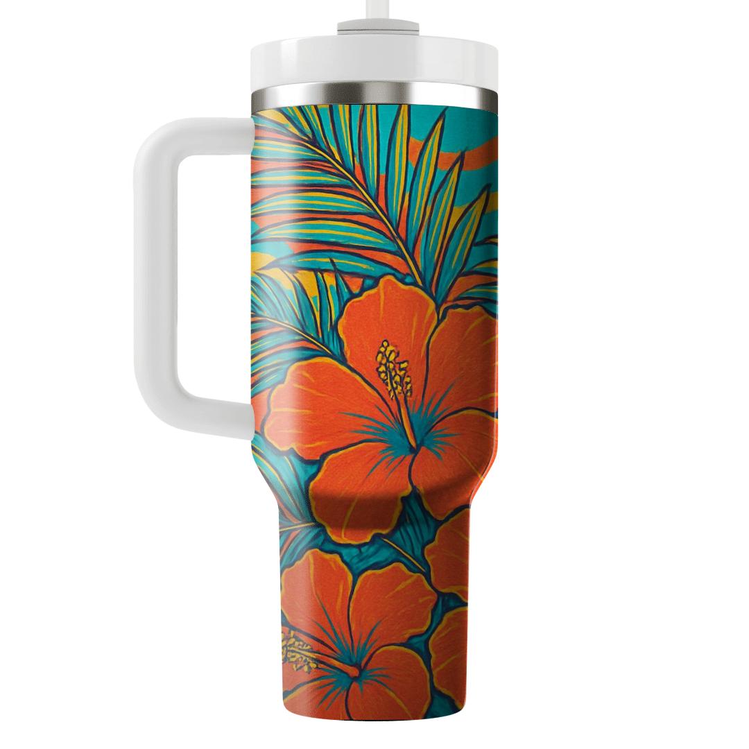 Coral Hibiscus Wave tumblers with lids