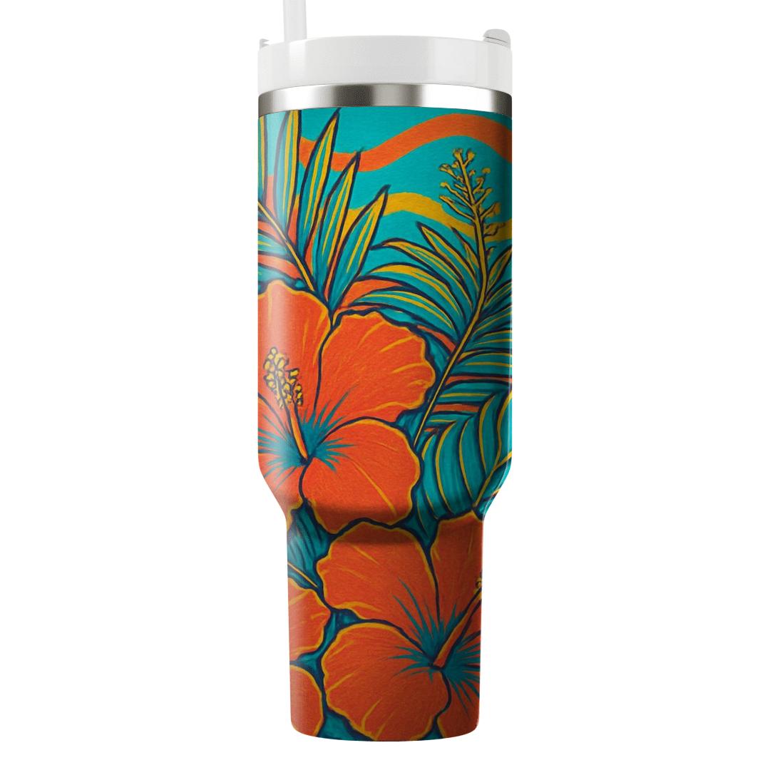 Coral Hibiscus Wave tumblers with lids