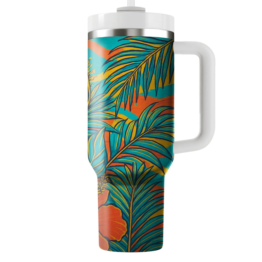 Coral Hibiscus Wave tumblers with lids
