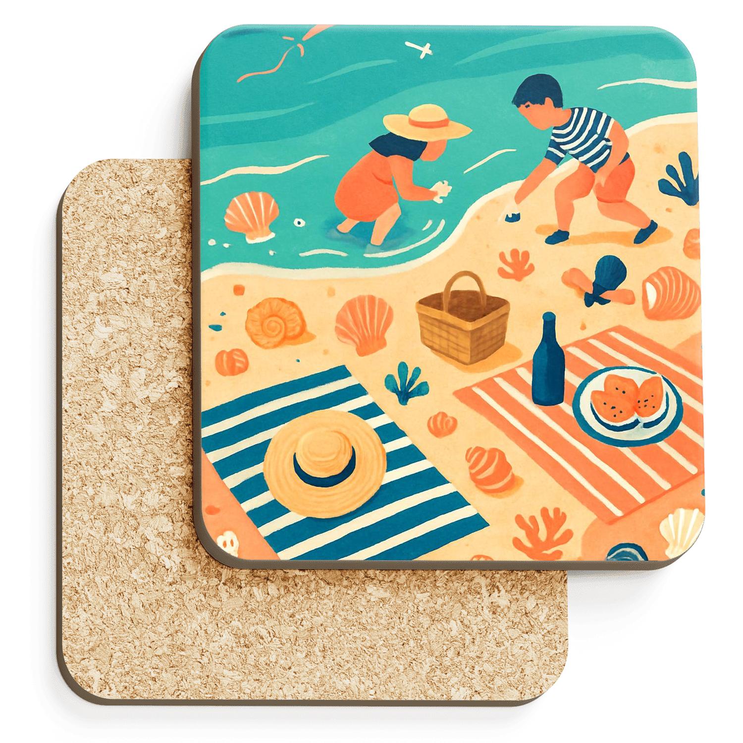 Summer Coral Picnic cork coaster sets