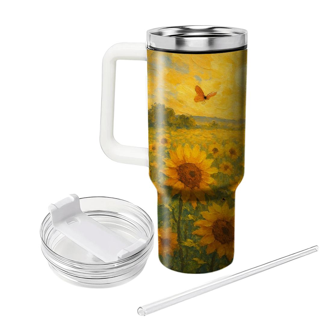 Golden Sunflower Serenade tumblers with lids